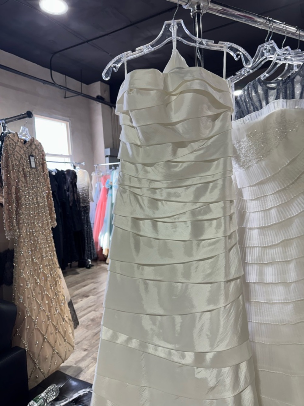 Strapless Ivory Tiered Satin Dress